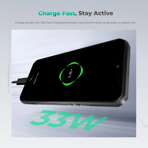 Rugged smartphone charging with 33W fast charging feature, battery at 90 percent