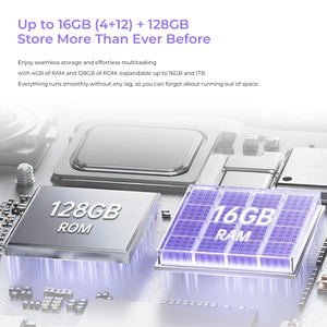 Oukitel C2 smartphone with up to 16GB RAM and 128GB ROM, offering smooth multitasking and large expandable storage