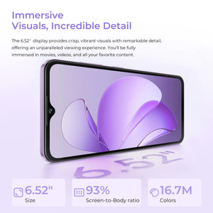 6.52-inch smartphone display with high screen-to-body ratio and vibrant colors.