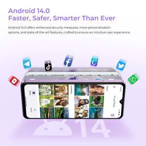 Oukitel C2 smartphone running Android 14.0 with faster performance, enhanced security, and smart features