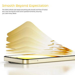Modern smartphone with gold edges, illustrating 120Hz refresh rate for smooth display.