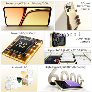 Oukitel C69 smartphone features: 7.2-inch 120Hz display, 64MP camera, octa-core, 6000mAh battery, Android 15