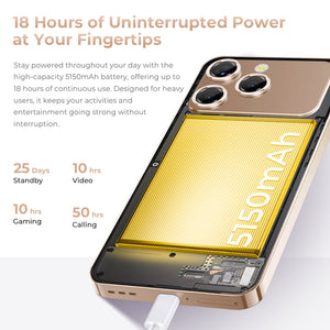 Oukitel smartphone with 5150mAh battery offering 18 hours use, 25 days standby, 10 hours gaming and video, 50 hours calling