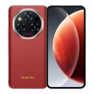 Oukitel WP210 5G rugged smartphone featuring 6.7-inch FHD+ screen, 8800mAh battery, 108MP camera, Android 15, 12GB RAM, 512GB storage, NFC in red color