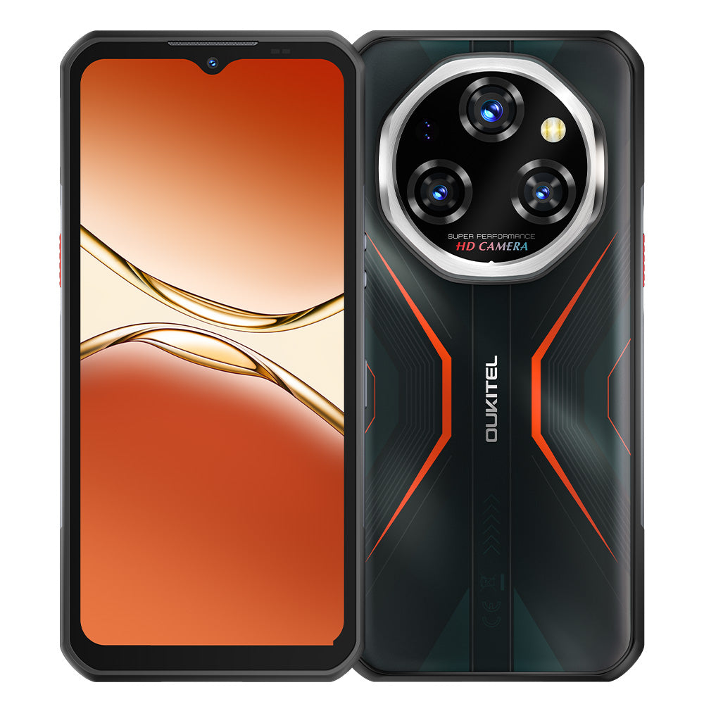 Oukitel WP55 Pro 5G rugged phone in orange with 6.6-inch HD+ display, 11000mAh big battery, 108MP camera, Android 15, 16GB RAM, 512GB storage, and NFC