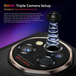 Oukitel WP55 Ultra rugged smartphone with 108MP triple camera setup, featuring Samsung S5KHM6 sensor, 8MP night vision, and 5MP RGB camera for sharp, detailed, and vibrant photography.