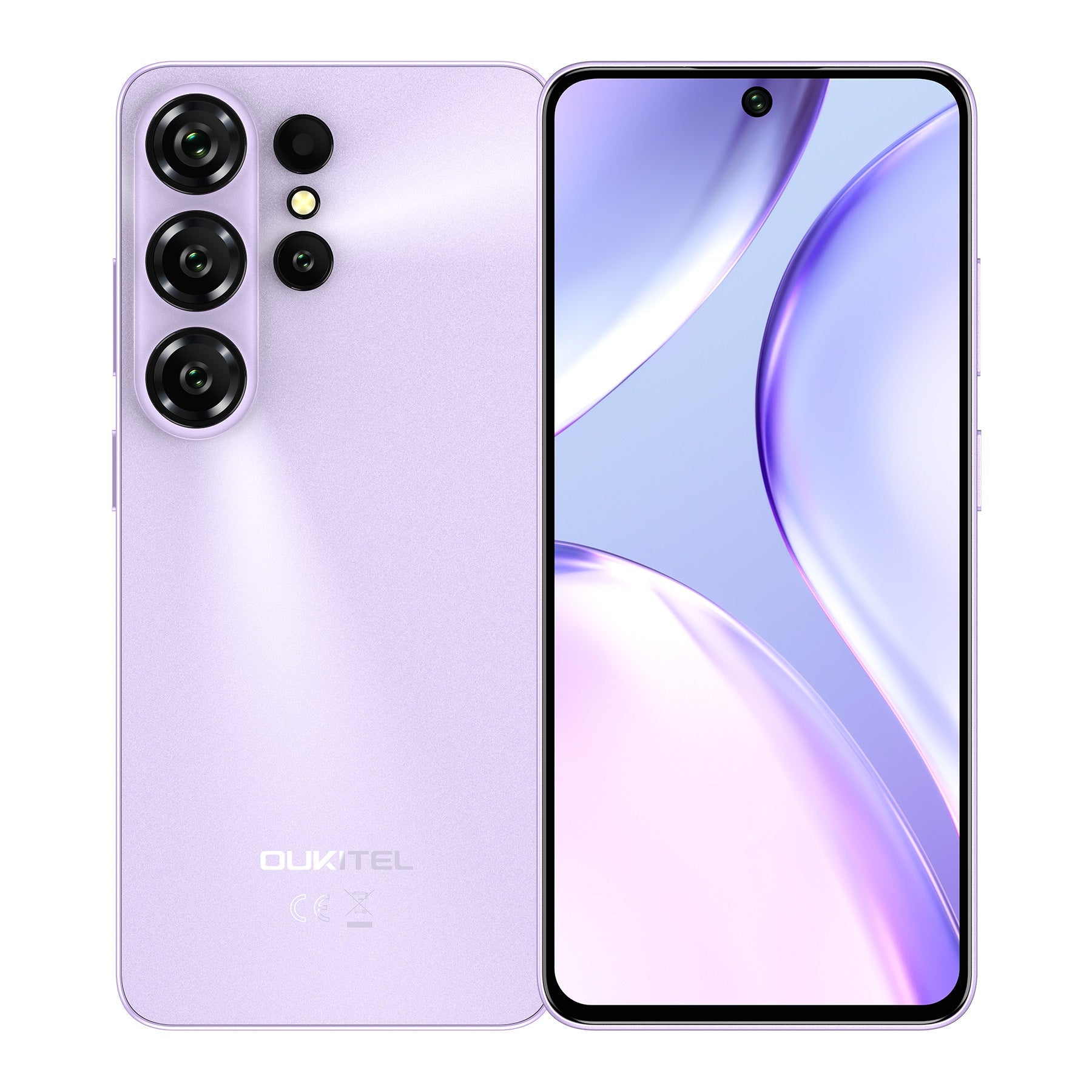 OUKITEL C26 in purple, showcasing the front and back design with a 64MP camera setup and 6.63" display.