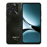 Oukitel C3 smartphone in black, featuring a stylish design with a triple-camera setup on the back and a large, clear display on the front, offering a sleek and modern look.
