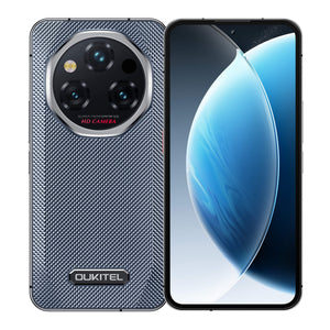 Oukitel WP210 5G rugged Android 15 phone with 6.7-inch FHD+ display, 8800mAh battery, 108MP camera, 12GB RAM, 512GB storage, NFC in gray color