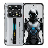 Silver rugged smartphone with quad rear cameras and waterproof, shockproof design